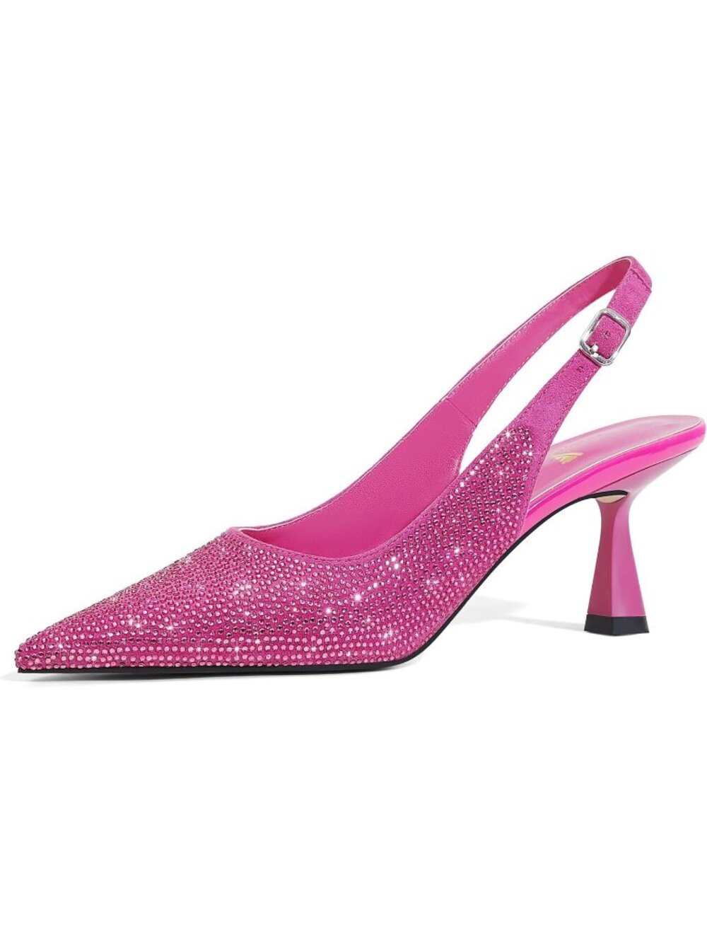 Women's Kitten Heels Slingback Low Heel Dress Shoes Closed Toe Pink Rhinestone